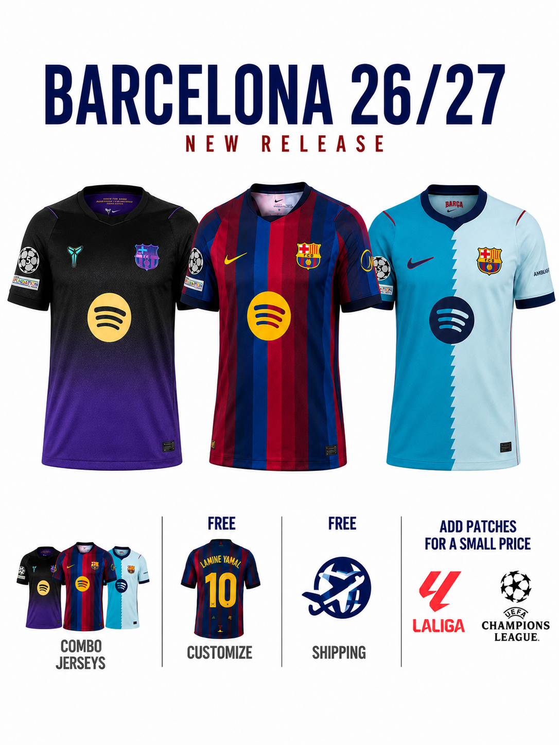 Combo Barcelona 3 Jerseys 26/27 for $89.90 Free Shipping Worldwide