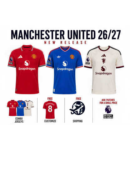 Combo Manchester United 3 Jerseys 26/27 for $89.90 Free Shipping Worldwide