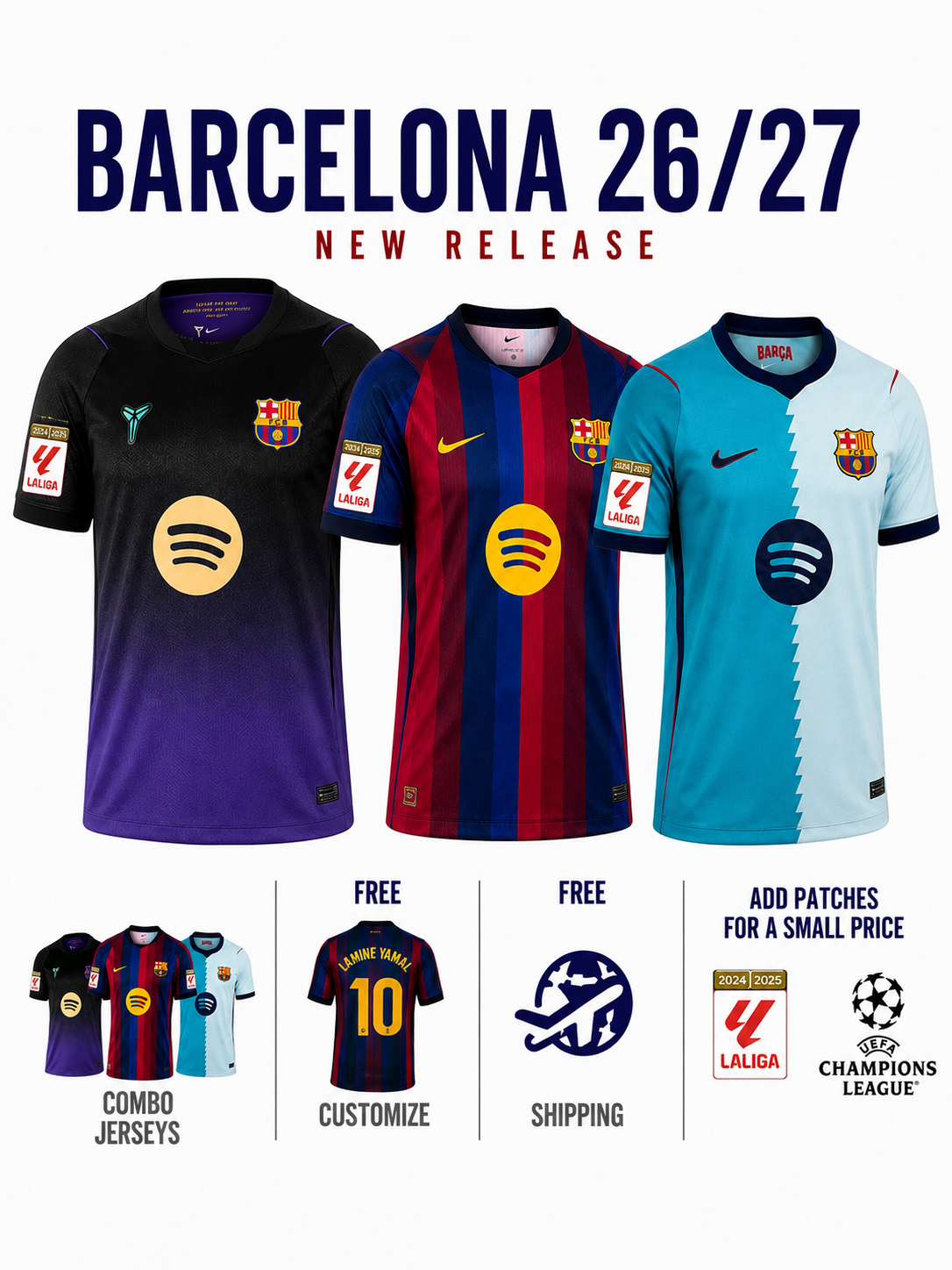 Combo Barcelona 3 Jerseys 26/27 for $89.90 Free Shipping Worldwide