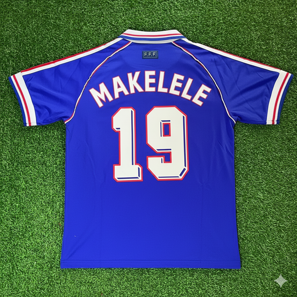Claude Makélélé France 1998 World Cup Retro Football Jersey Maillot Trikot Soccer Shirt