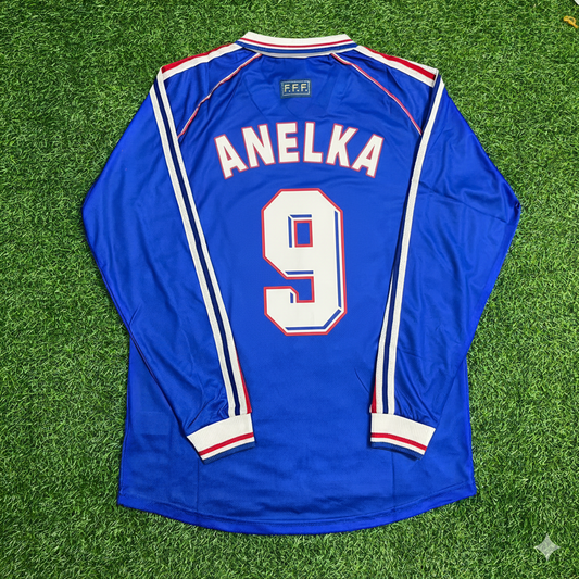 Nicolas Anelka France 1998 World Cup Retro Long Sleeve Football Jersey Maillot Trikot Soccer Shirt