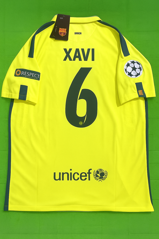Xavi Barcelona 14/15 Retro Yellow Jersey Maillot Trikot Maglia Soccer Shirt